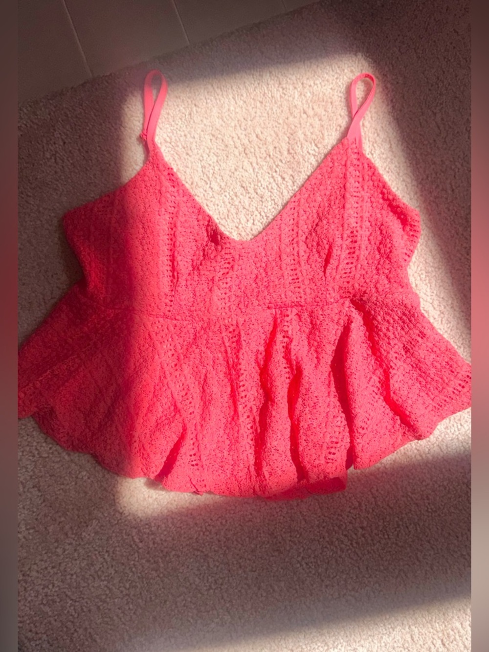Coral Lace Peplum Top with Adjustable Straps - Picture 16 of 17